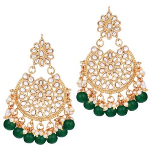 Aheli Elegant Indian Wedding Wear Faux Kundan Studded Choker Necklace with Maang Tikka Set Ethnic Fashion Jewelry for Women (Green Kundan & Pearl Drop)