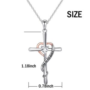 JZMSJF S925 Sterling Silver Faith Hope God in My Heart Cross Pendant Necklace Gift for Women Adults Teens