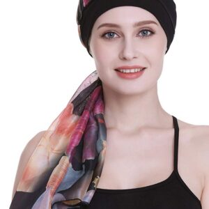 FocusCare Black Chemo Turbans for Alopecia Women Cancer Patients Headwear Medical Cap