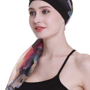 FocusCare Black Chemo Turbans for Alopecia Women Cancer Patients Headwear Medical Cap