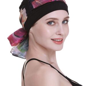 FocusCare Black Chemo Turbans for Alopecia Women Cancer Patients Headwear Medical Cap