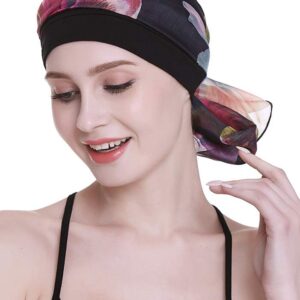 FocusCare Black Chemo Turbans for Alopecia Women Cancer Patients Headwear Medical Cap