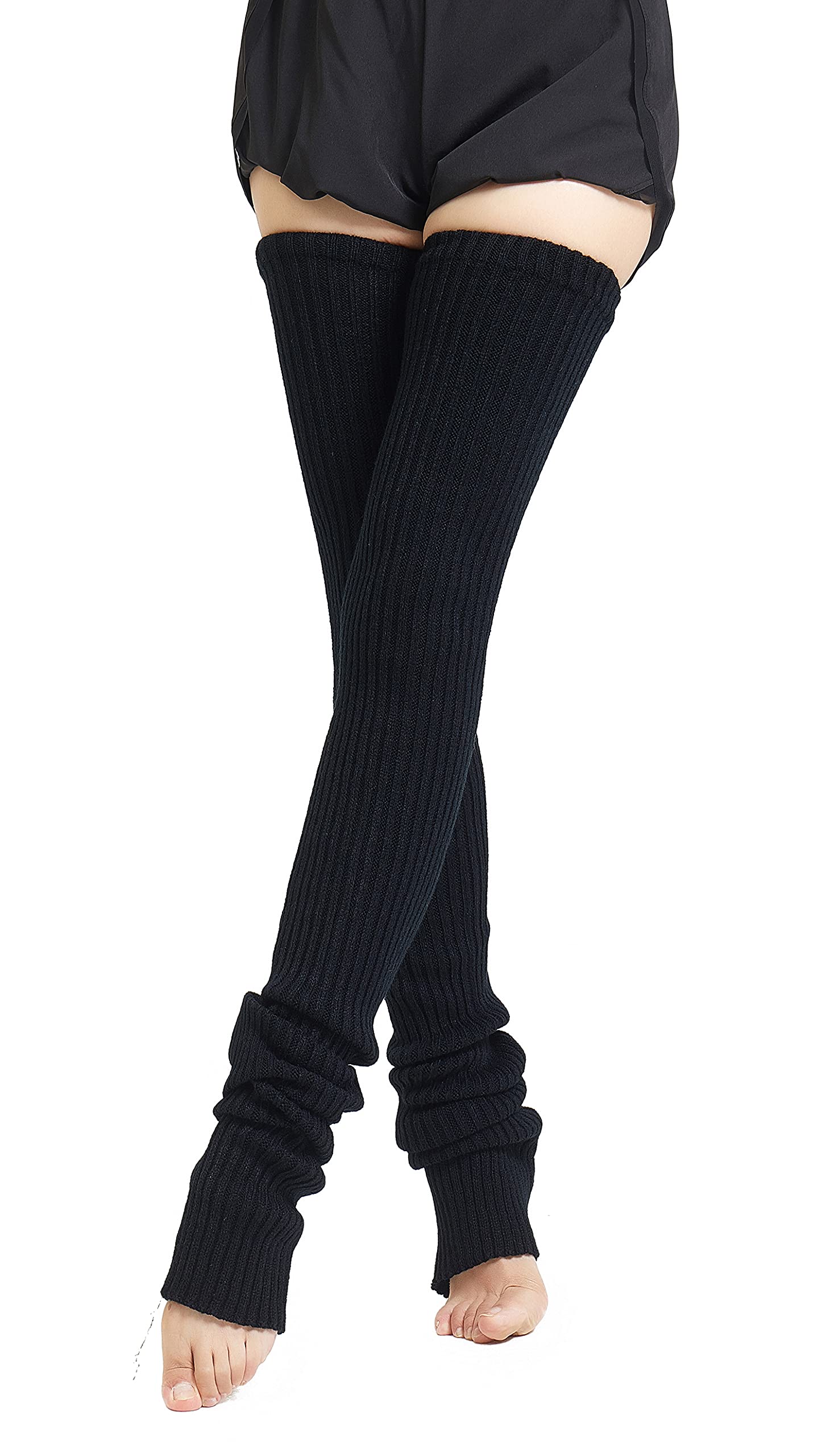 Pareberry Women's Winter Soft Over the Knee High Cable Boot Socks Knit Long Leg Warmers (C05-Black)