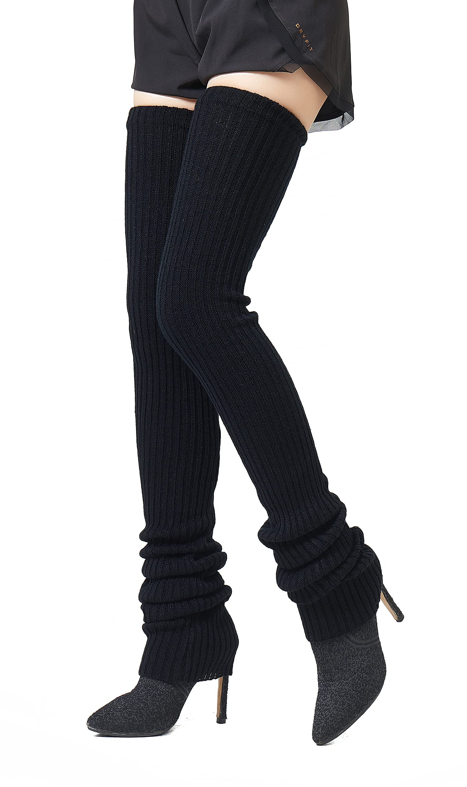 Pareberry Women's Winter Soft Over the Knee High Cable Boot Socks Knit Long Leg Warmers (C05-Black)