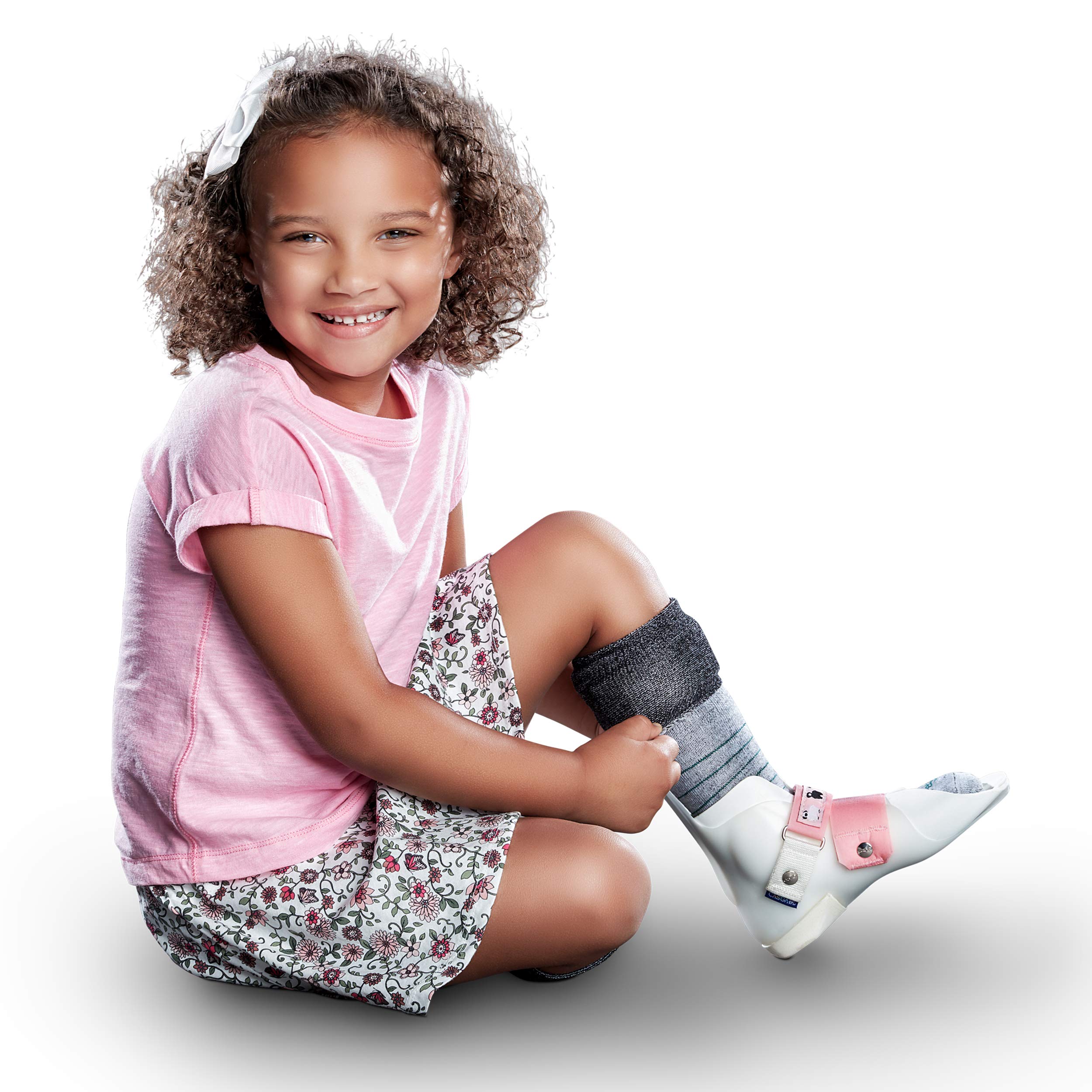 Core-Spun Patterned Child AFO Socks by SmartKnit- Halos 3 Pack - White/Grey/Black - Child Small