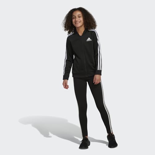 adidas Girls' Big Kids Zip-Up Tricot Track Jacket Warm-Up Bomber, Adi Black, Large