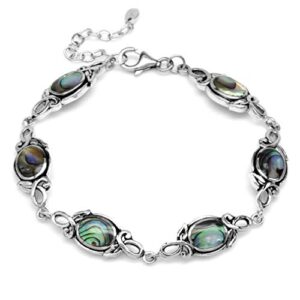 silvershake 8x6mm oval abalone paua shell 925 sterling silver leaf vintage inspired 7 to 8.5 inch adjustable bracelet