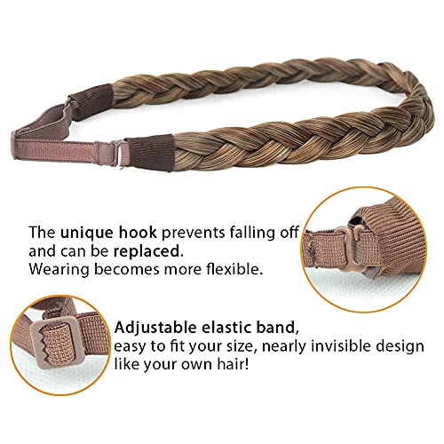 DIGUAN Synthetic Hair Braided Headband Classic Chunky Wide Plaited Braids Elastic Stretch Hairpiece Women Girl Beauty accessory, 55g aHairBeauty (#Caramel Blonde)