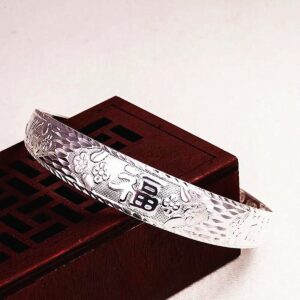 Retro 925 Sterling Silver Plated Chinese Happiness Carved Bangle Bracelet (JD5055)