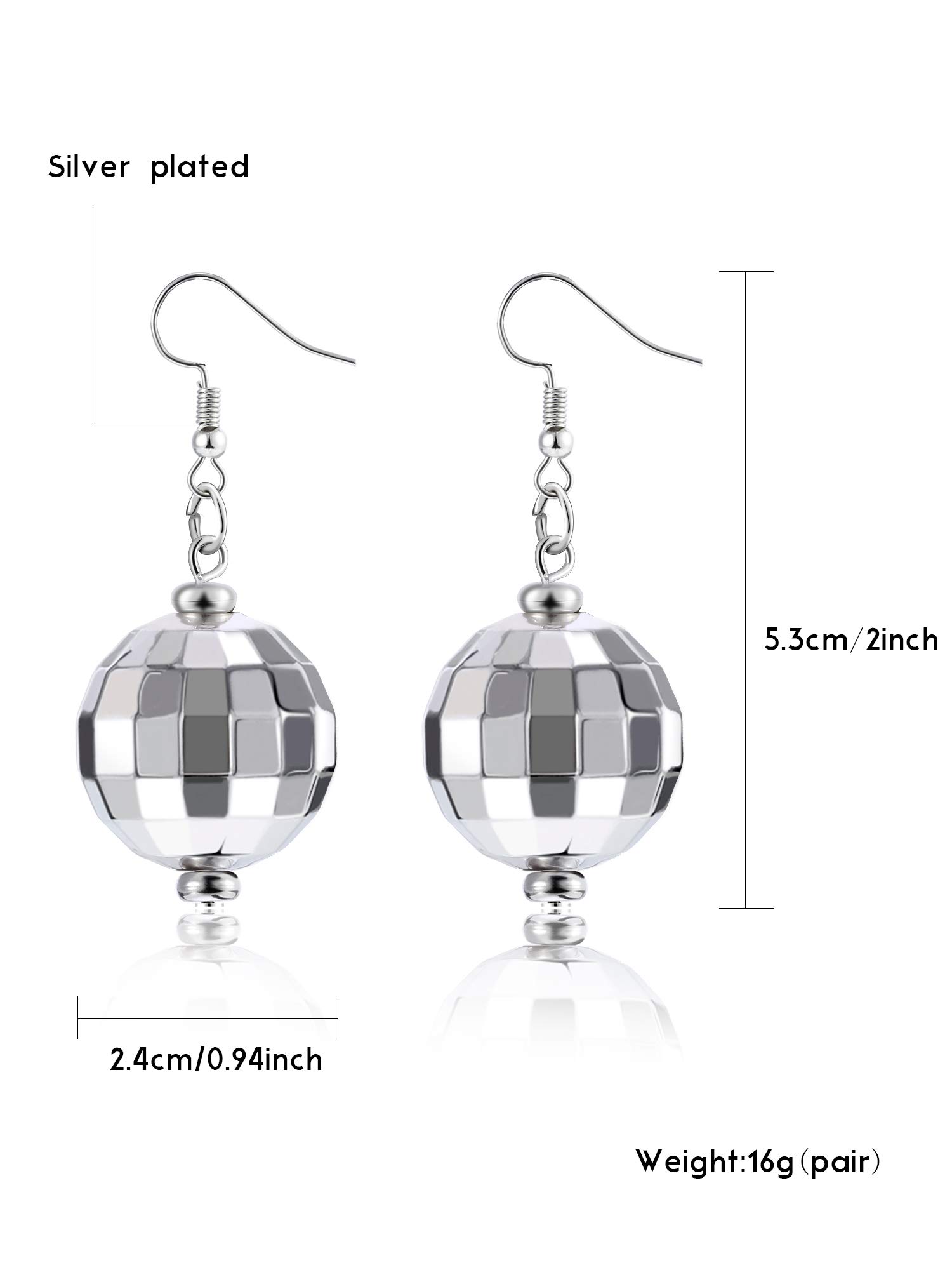 Tatuo 2 Pairs of Disco Ball Earrings 60's or 70's Silver Disco Ball Earrings for Women