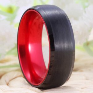 CLOUD DANCER 8mm Red Black Tungsten Ring Matte Finish Beveled Edges Wedding Band Sizes 6 to 15-Free Engraving Outside and Inside (7.5)