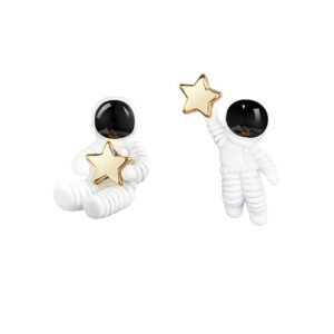 creative cartoon astronaut stud earrings for women asymmetric spaceman star earing hypoallergenic jewelry (stud)