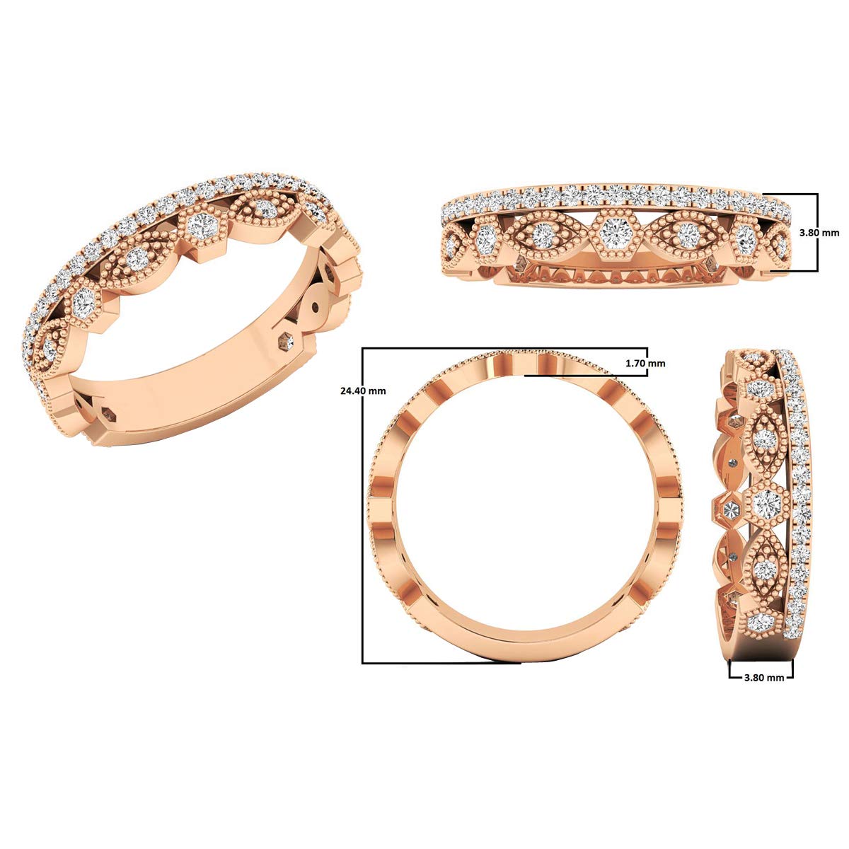 Dazzlingrock Collection 0.45 Carat Round White Diamond Eternity Wedding Band for Ladies in 14K Rose Gold Size 5