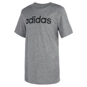 adidas boys' big short sleeve cotton script t-shirt, linear logo dark grey, large