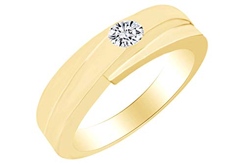 AFFY 0.15 Carat (Cttw) Round Cut White Natural Diamond Engagement Wedding Band Ring In 14k Solid Yellow Gold Ring Size-11.5