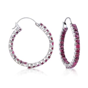 ross-simons 6.50 ct. t.w. ruby inside-outside hoop earrings in sterling silver