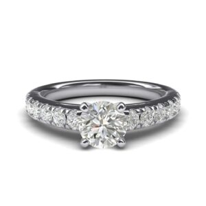 Women's Sterling Silver 1CT Classic 4-Prong Simulated Round Cut Diamond Solitaire Engagement Ring Large Side Stones (7)