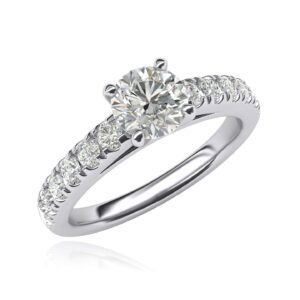 Women's Sterling Silver 1CT Classic 4-Prong Simulated Round Cut Diamond Solitaire Engagement Ring Large Side Stones (7)