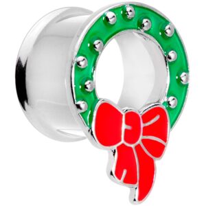 Body Candy 2Pc 316L Steel Double Flare Tunnel Plug Christmas Wreath Ear Plug Gauges Set of 2 5/8"