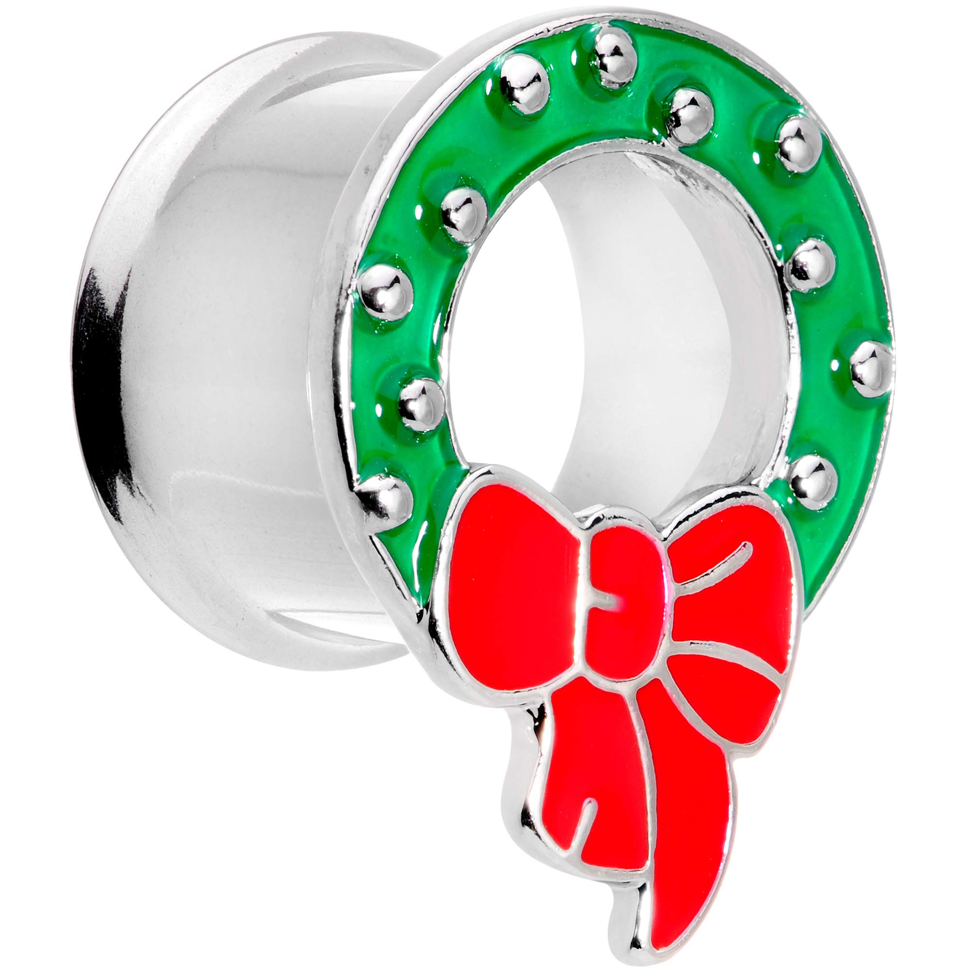 Body Candy 2Pc 316L Steel Double Flare Tunnel Plug Christmas Wreath Ear Plug Gauges Set of 2 5/8"