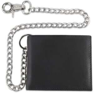 f&l classic rfid blocking mens bi-fold style cowhide leather steel chain wallet, texas black