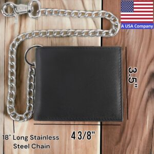 F&L CLASSIC RFID Blocking Mens bi-fold Style Cowhide Leather Steel Chain Wallet, texas black