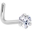 Body Candy 20G 6mm Womens Grade 23 Titanium 3mm Clear Heart Accent L Shaped Nose Ring Nose Stud 1/4"