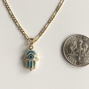 ALEX AND ELSA 14K REAL GOLD HAMSA BLUE EVIL EYE NECKLACE 18" LONG / 14K ORO PURO CADENA DE MANO Y OJO 18" LARGO