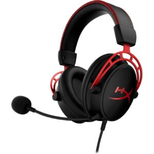 hyperx cloud alpha gaming headset headphone wired detachable noise cancelling microphone dual chamber drivers memory foam over-ear soft leatherette for pc xbox nintendo switch ps4 black red (renewed)