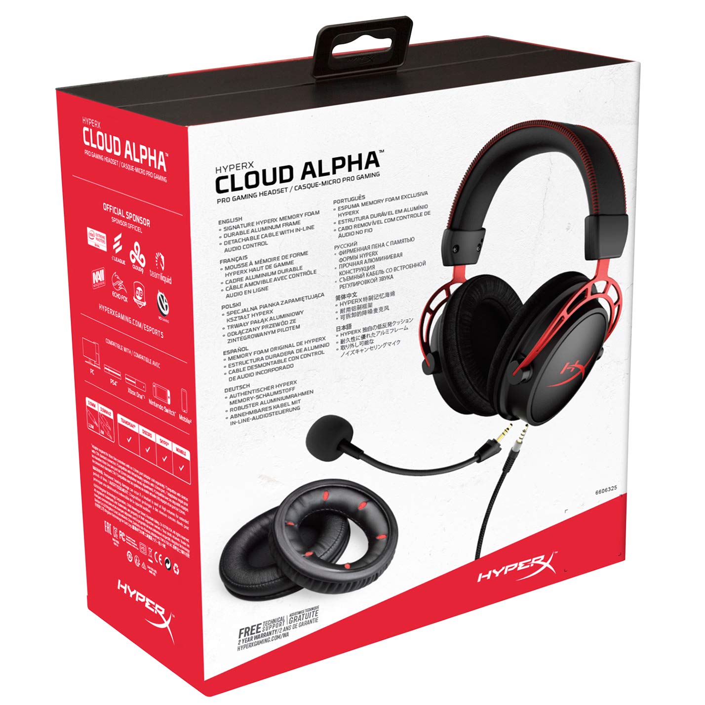 HyperX Cloud Alpha Gaming Headset Headphone Wired Detachable Noise Cancelling Microphone Dual Chamber Drivers Memory Foam Over-ear Soft Leatherette for PC Xbox Nintendo Switch PS4 Black Red (Renewed)