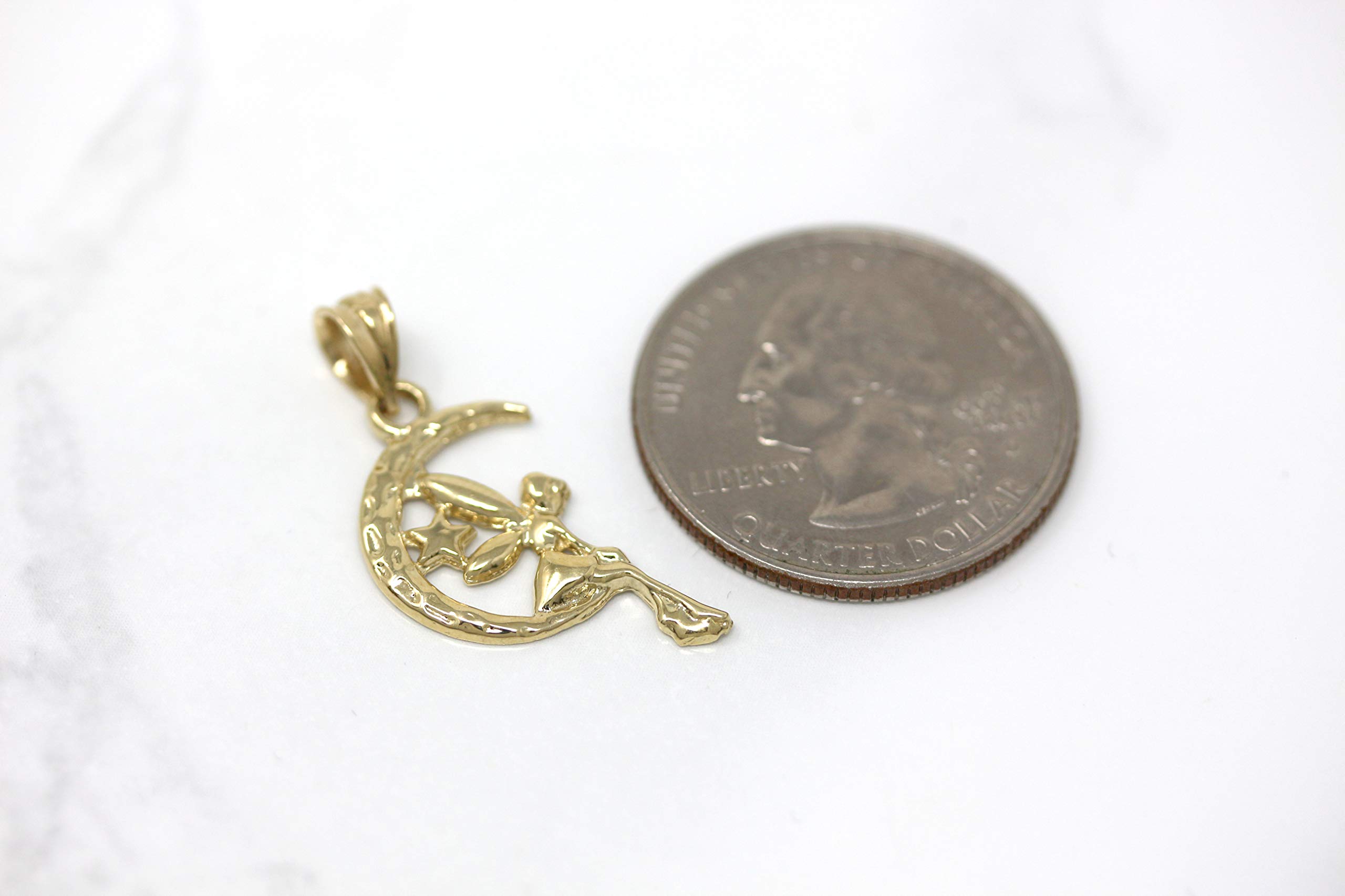 CaliRoseJewelry 14k Tinkerbell Fairy Tale on The Moon Charm Pendant in Yellow Gold