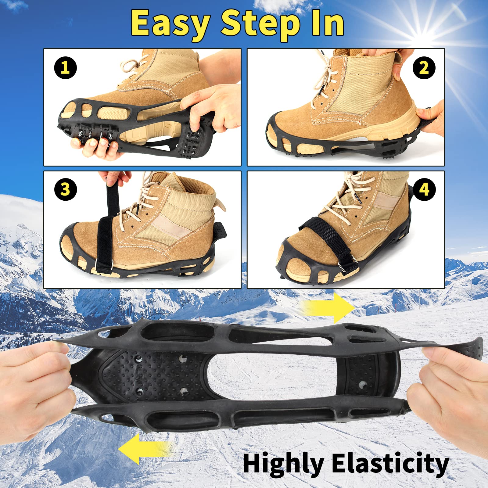 Xproutdoor Crampons Ice Cleats Snow Grips, Anti-Slip Traction Lightweight Portable for Walking on Snow & Ice, Easy Step-in for Shoes/Boots