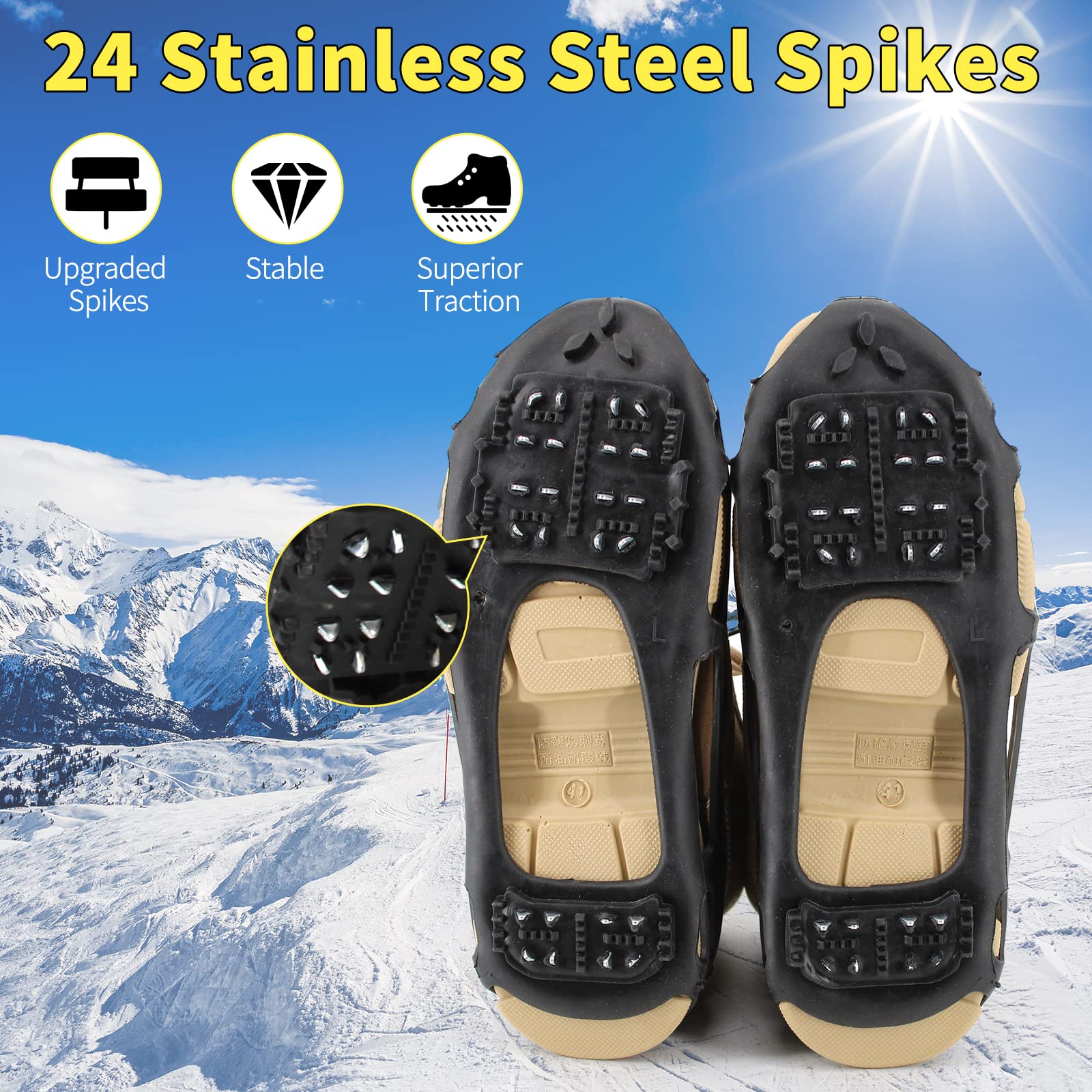 Xproutdoor Crampons Ice Cleats Snow Grips, Anti-Slip Traction Lightweight Portable for Walking on Snow & Ice, Easy Step-in for Shoes/Boots