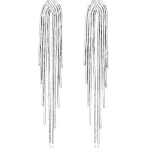 KristLand - S925 Silver/Alloy Hook Sleek Chain Tassel Drop Earrings Long Leather Fringe Dangle Simple Dainty Earrings Silver A Tassel