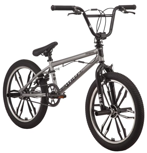 Mongoose Legion Mag Kids Freestyle Sidewalk BMX Bike, Beginner Riders, Girls and Boys, 20-Inch Stylish Aluminum Mag Wheels With 4 Axle Pegs, Hi-Ten Steel Frame, Micro Drive 40x16T BMX Gearing, Silver