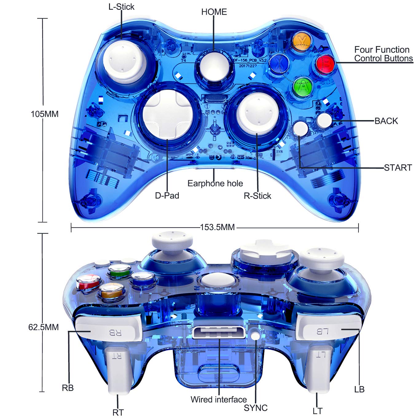 PAWHITS Wireless Controller Compatible with Xbox 360 Double Motor Vibration Wireless Gamepad Gaming Joypad, Blue