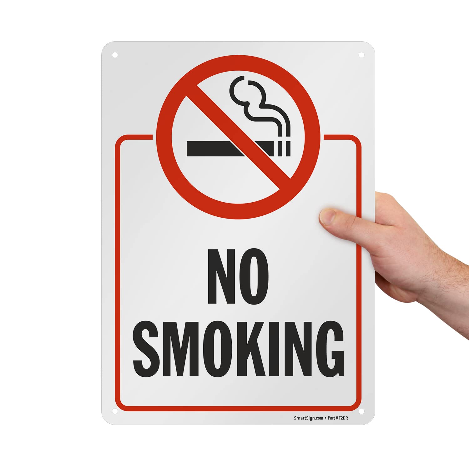 SmartSign 14 x 10 inch “No Smoking” Metal Sign with Symbol, Screen Printed, 40 mil Laminated Rustproof Aluminum, Red, Black and White, Made in USA