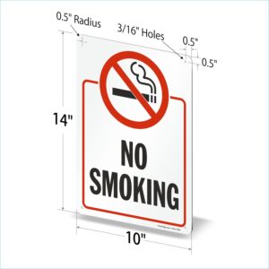 SmartSign 14 x 10 inch “No Smoking” Metal Sign with Symbol, Screen Printed, 40 mil Laminated Rustproof Aluminum, Red, Black and White, Made in USA