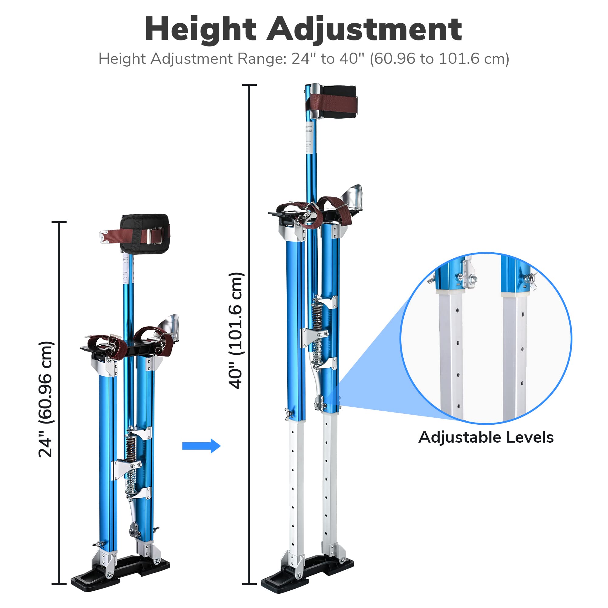 ZeHuoGe Blue Drywall Stilts 24"-40" with Knee Pads Protection, Adjustable Aluminum Tool Stilt for Painting Taping or Cleaning (Blue 24" - 40")