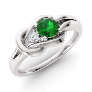 Diamondere Natural and Certified Emerald and Diamond Engagement Ring in 14K White Gold | 0.25 Carat Infinity Knot Ring Size 7