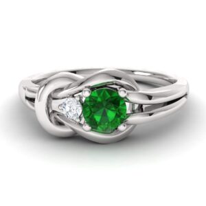 Diamondere Natural and Certified Emerald and Diamond Engagement Ring in 14K White Gold | 0.25 Carat Infinity Knot Ring Size 7