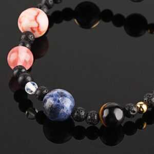 JESMING Women Solar System Bracelet Stretch Bracelets Universe Galaxy The Eight Planets Guardian Star Natural Stone Beads Bracelet Bangle Gifts for Women (A (Stretch))