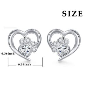 Heart Paw Jewelry 925 Sterling Silver Cute Heart CZ Cat Puppy Dog Paw Print Stud Earrings for Women Friends Birthday Jewelry (Nickel Free)