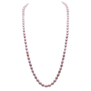 jyx long strand pearl necklace 7-8mm oval freshwater pearl sweater necklace opera length 32" (lavender) (lavender)