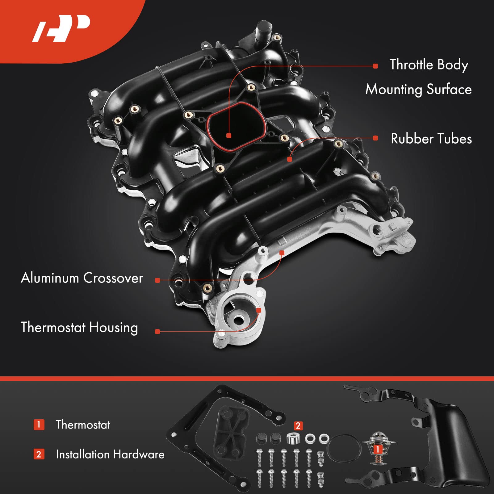 A-Premium Upper Intake Manifold with Gaskets Compatible with Ford Crown Victoria 96-00, Mustang 96-98, Thunderbird 96-97 & Lincoln Town Car 96-00 & Mercury Grand Marquis 96-00, Cougar 96-97, 4.6L V8