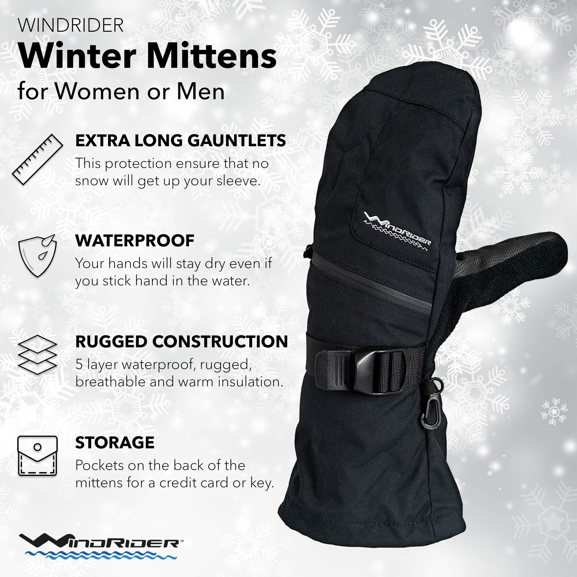 Rugged Waterproof Winter Mittens | Extra Long Gauntlets | Snowboard, Ski, Ice Fishing, Mittens | Medium Weight (XXL)