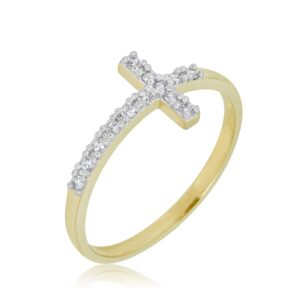 AVORA 10K Yellow Gold Simulated Diamond CZ Sideway Cross Ring - Size 8