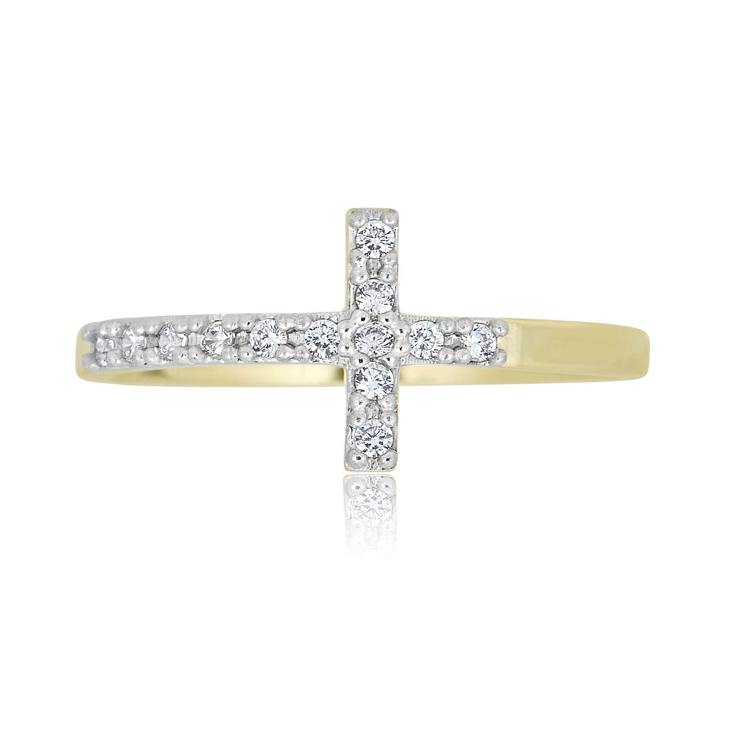 AVORA 10K Yellow Gold Simulated Diamond CZ Sideway Cross Ring - Size 8