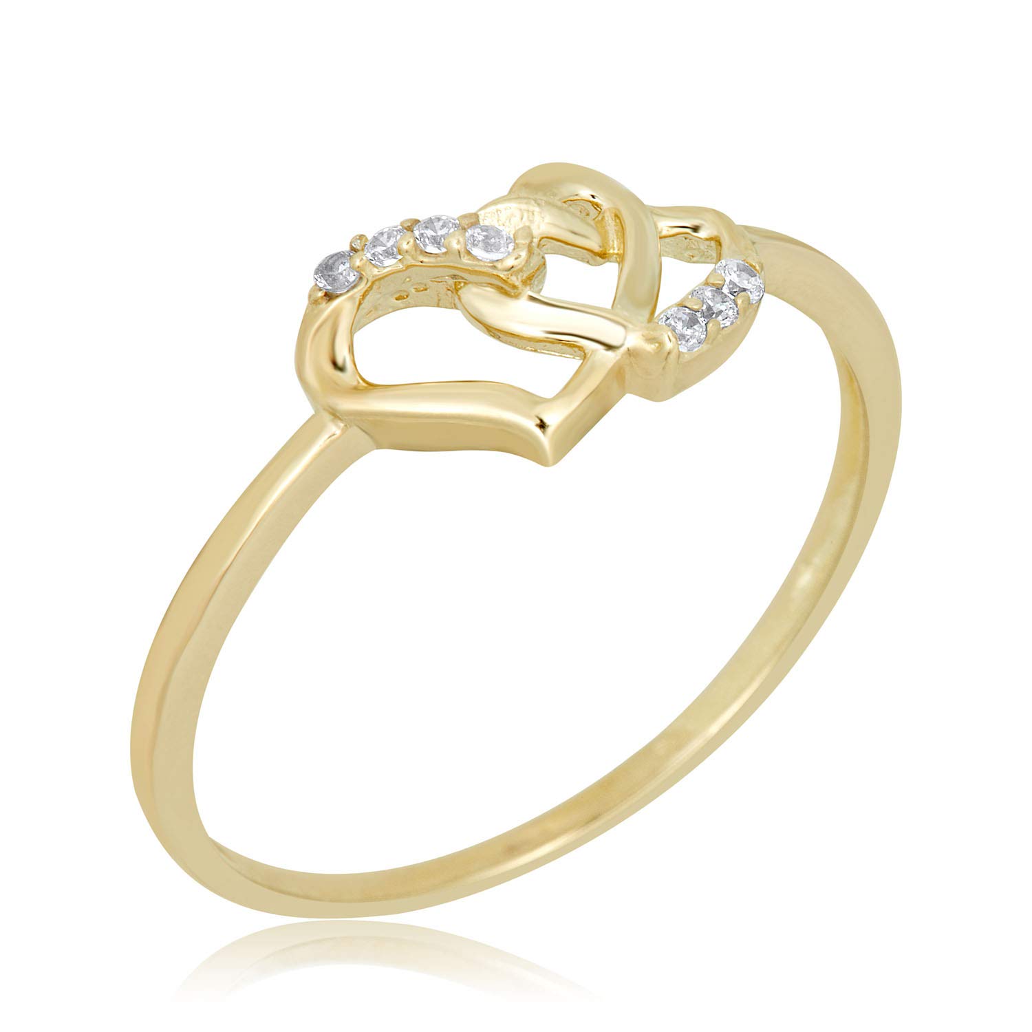 AVORA 10K Yellow Gold Double Heart Ring with Simulated Diamond CZ, Size 6 - Size 6