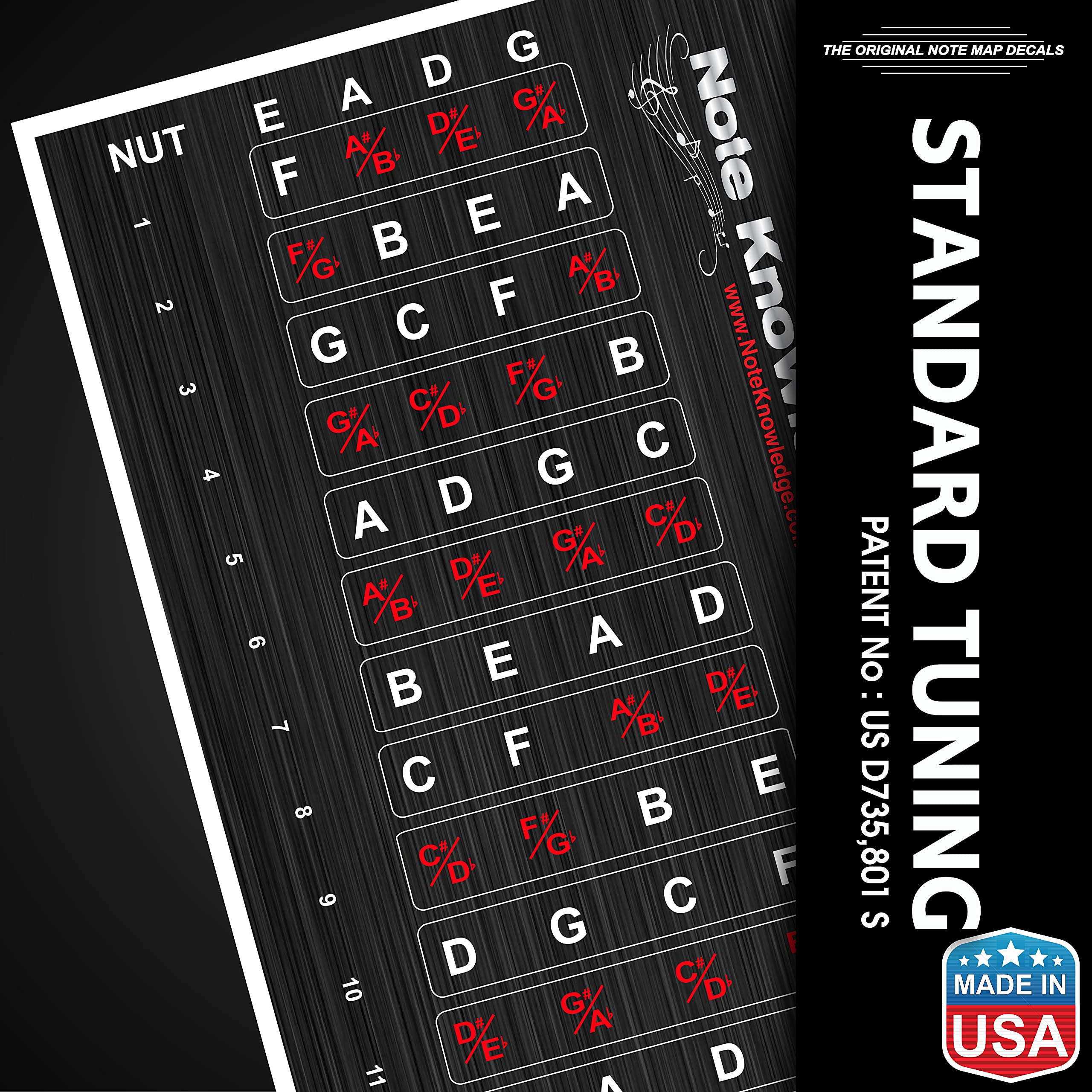 Bass Guitar Fretboard Note Map Decals/Stickers for Learning Notes, Chords & Scales.